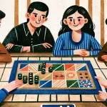a group of 5 people is playing a board game