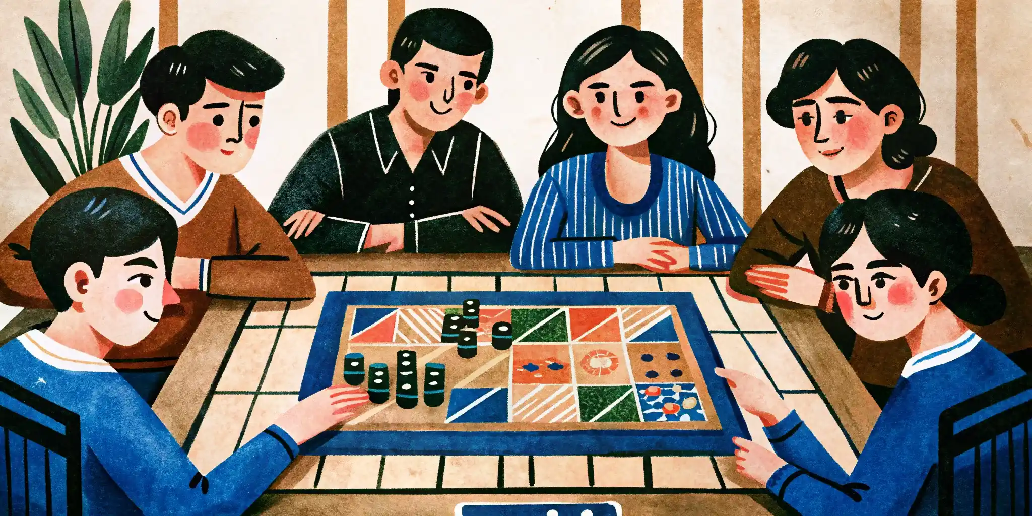 a group of 5 people is playing a board game