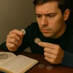 The beginner compares two coins side by side, learning how subtle differences in wear and surface quality influence value even among common, beginner-friendly coins.