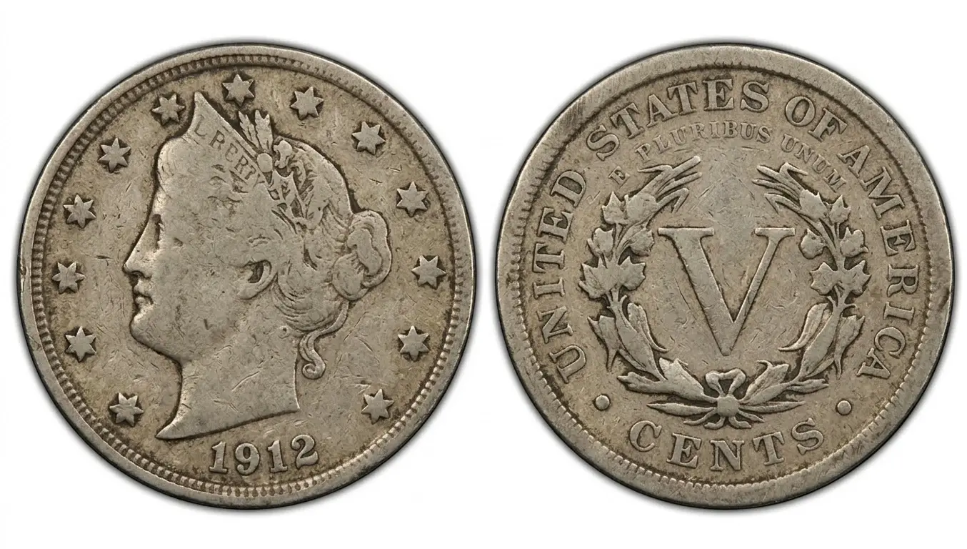 1912 nickel coin in circulated condition